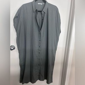 Linen Dress Sleeveless Uniqlo Grey Buttoned Down